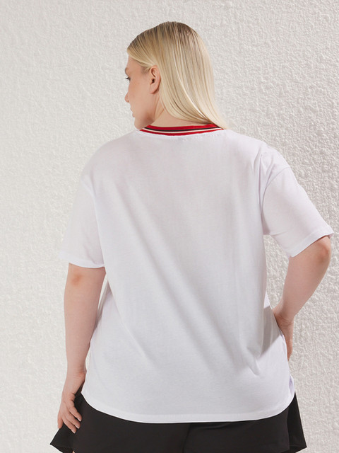 Trendyol Women Plus Size Typography Printed V-Neck Cotton T-shirt - Image 5