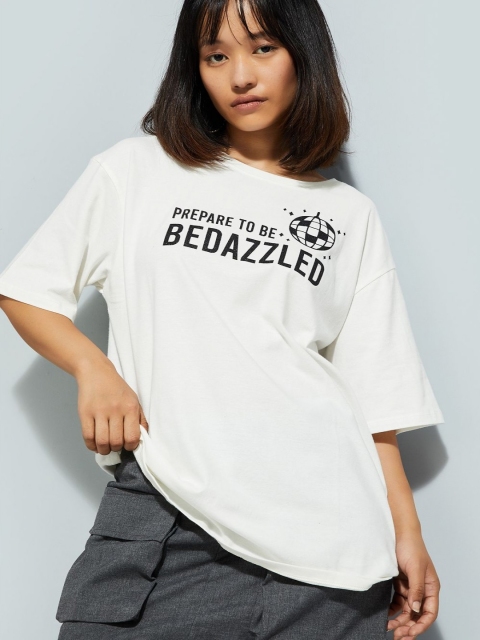 max Women Graphic Printed Round Neck Cotton Oversized T-shirt