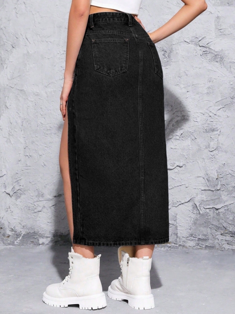AAHWAN Women High Waist Front Slit Maxi Skirt - Image 2