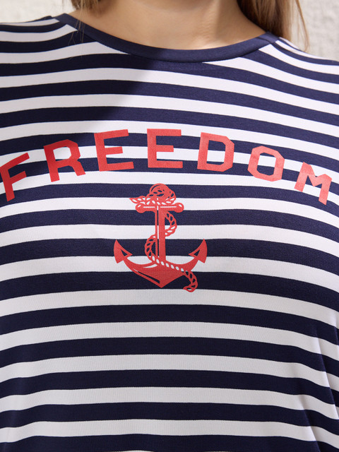 Trendyol Women Plus Size Striped Round Neck T-shirt - Image 4