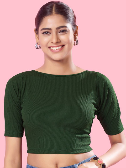 VAMAS - THE DESIGNER BLOUSES Silk Round Neck Non-Padded Stretchable Saree Blouse