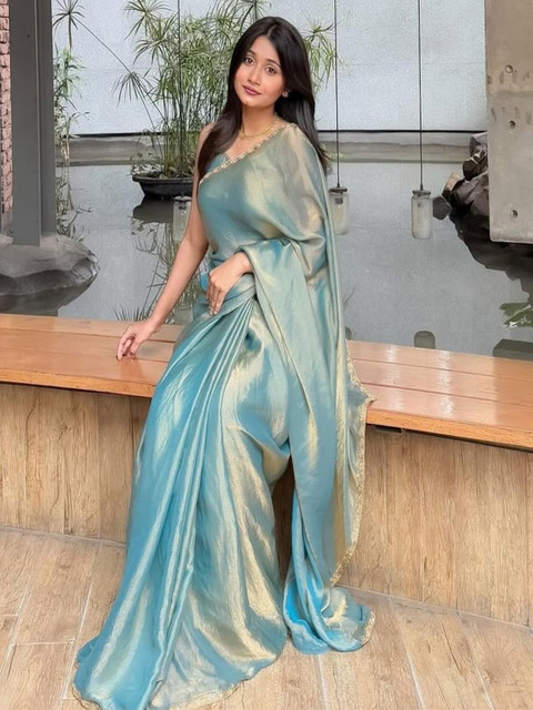 VRAGI Embroidered Pure Chiffon Saree