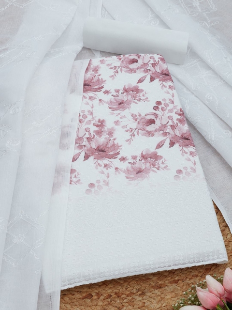 Soch Floral Printed Thread Work Cotton Unstitched Dress Material
