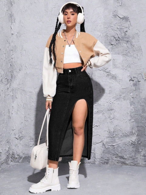 AAHWAN Women High Waist Front Slit Maxi Skirt - Image 3