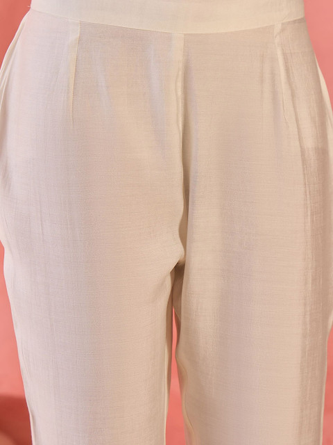 Sangria Embroidered Shirt Collar Roman Silk Tunic With Trouser - Image 3