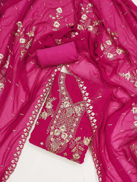 LeeliPeeri Designer Floral Embroidered Zari Georegette Unstitched Dress Material