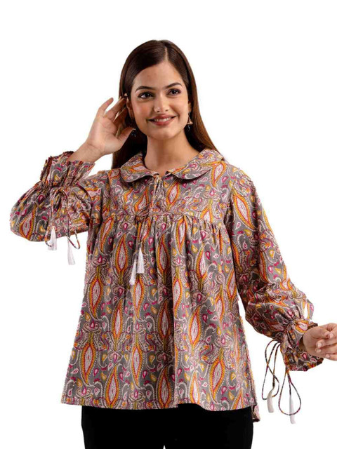 DMP FASHION Floral Printed Tie-Up Neck Straight Kurta