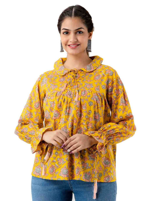 DMP FASHION Floral Printed Tie-Up Neck Straight Kurti