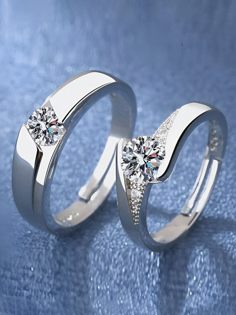 PASU FASHION Set Of 2 Silver Plated Crystals Adjustable Couple Finger Rings