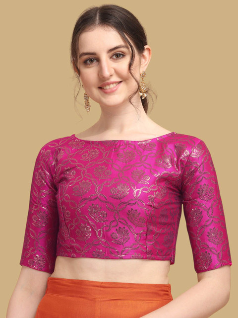 Oomph! Woven Design Boat Neck Saree Blouse
