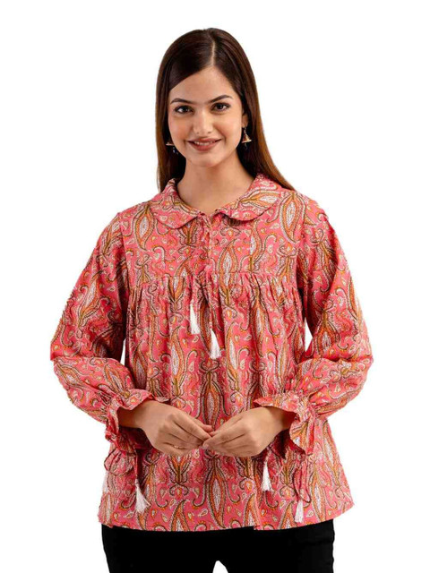 DMP FASHION Floral Printed Tie-Up Neck Straight Kurti