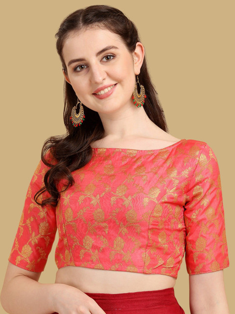 Oomph! Woven Design Zari Boat Neck Jacquard Saree Blouse