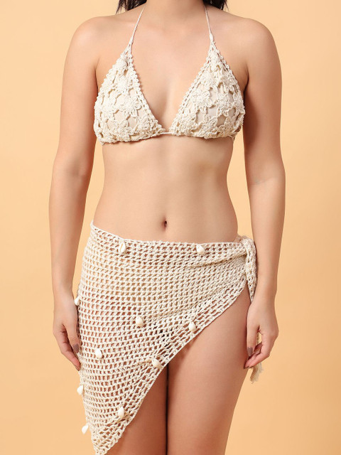 Velvery Crochet Embellished Self Design Beachwear Sarong