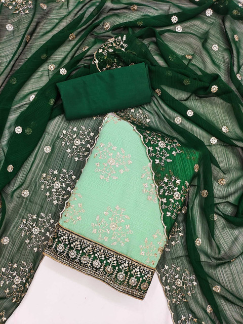 LeeliPeeri Designer Floral Embroidered Zari Georegette Unstitched Dress Material