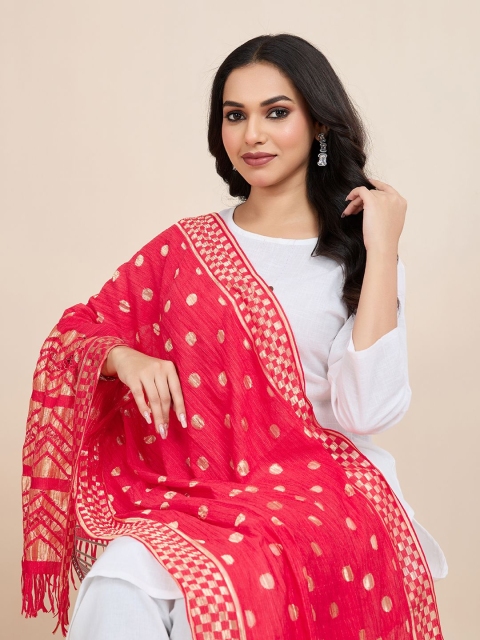 WEAVERS VILLA Polka Dots Woven Design Cotton Dupatta - Image 6