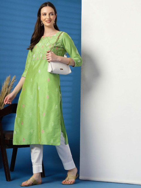Sangria Floral Embroidered Thread Work Straight Kurta