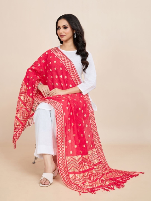 WEAVERS VILLA Polka Dots Woven Design Cotton Dupatta - Image 5