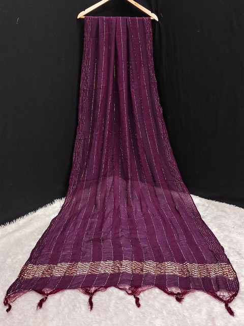 Trendmalls Stripped Zari Work Chinon Silk Dupatta