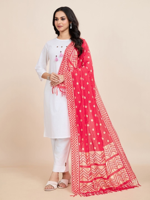 WEAVERS VILLA Polka Dots Woven Design Cotton Dupatta - Image 3