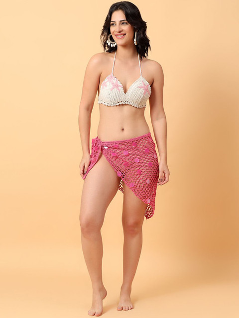 Velvery Crochet Embellished Self Design Beachwear Sarong