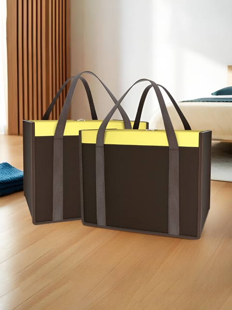 Aura Brown & Yellow 2 Pieces Multi-Utility Waterproof Cloth Storage Organisers
