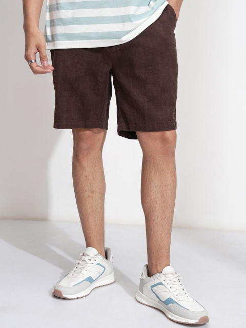 HIGHLANDER Men Mid-Rise Cotton Self Design Relaxed Fit Shorts
