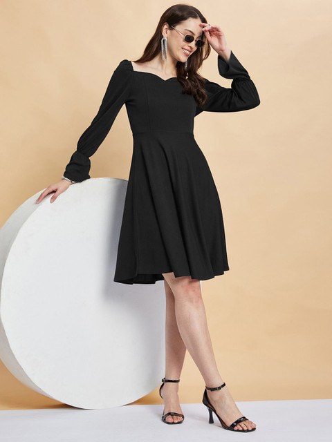 Selvia Women Sweetheart Neck Bell Sleeve Fit & Flare Dress
