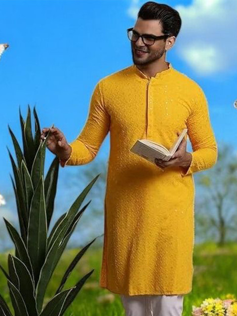 Atly Men Embroidered Mirror Work Kurta