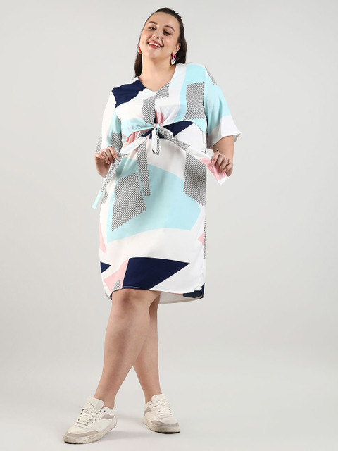 Instafab Plus Women Print Round Neck Short Sleeves A-Line Dress