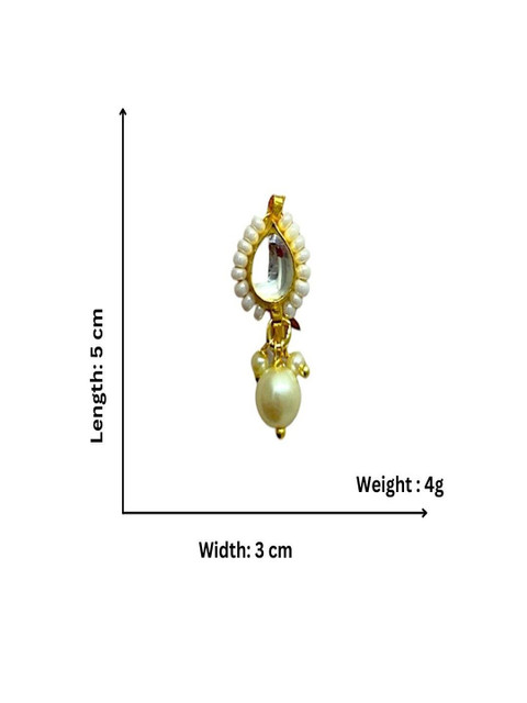 AccessHer Gold-Plated American Diamond Studded And Beaded Stud Nosepin - Image 6