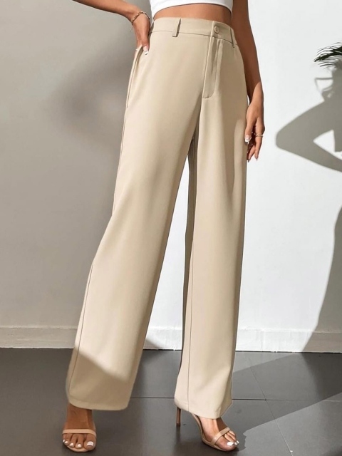 BROADSTAR Women Smart High-Rise Easy Wash Straight Fit Wide Leg Trousers