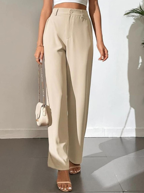 Next One Women Smart High-Rise Easy Wash Straight Fit Formal Trousers