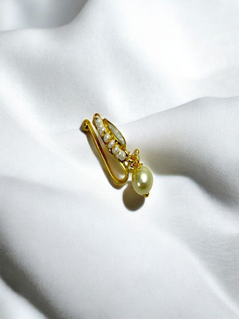 AccessHer Gold-Plated American Diamond Studded And Beaded Stud Nosepin - Image 2