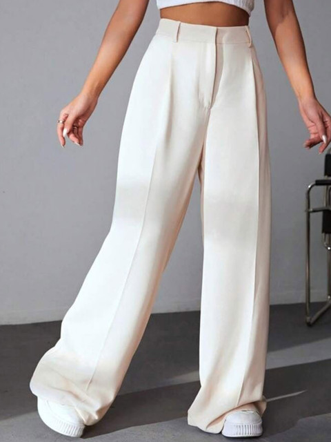 BROADSTAR Women Smart High-Rise Easy Wash Pleated Flared Korean Pants