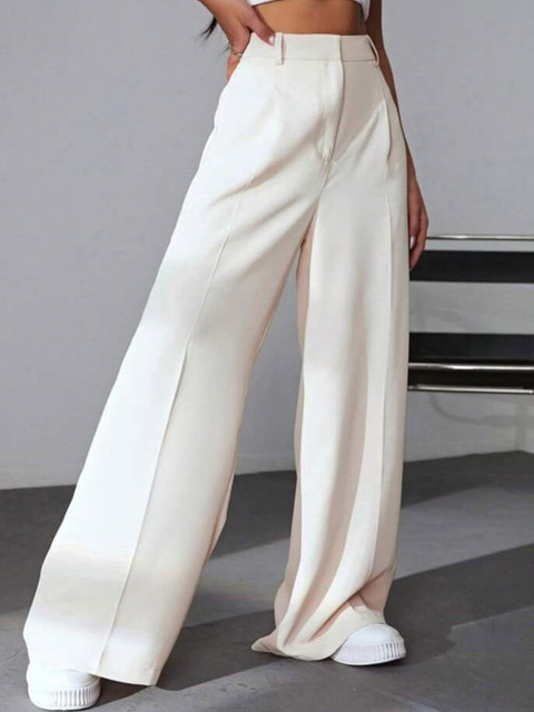 Next One Women Smart High-Rise Flared Easy Wash Pleated Korean Pants