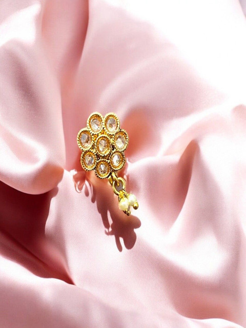 AccessHer Gold-Plated Artificial Stones And Beaded Stud Nosepin