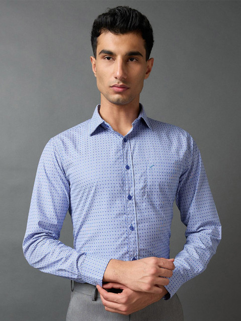 Daniel Hechter Men Micro Checked Spread Collar Cotton Formal Shirt