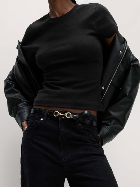 Marks & Spencer Women Solid Round Neck Cotton Slim Fit T-shirt