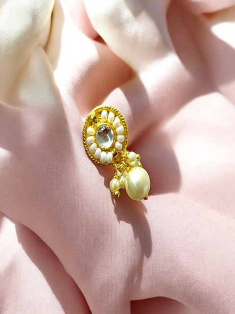 AccessHer Gold-Plated American Diamond Studded And Beads Stud Nosepin