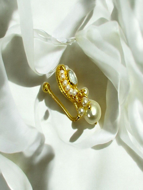 AccessHer Gold-Plated American Diamond Studded And Beads Stud Nosepin - Image 2