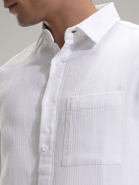 HIGHLANDER Men Comfort Relaxed Fit Textured Spread Collar Cotton Casual Shirt - Image 2