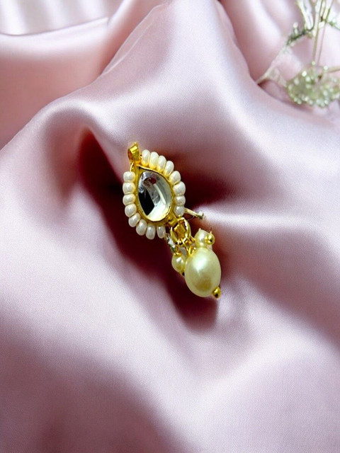 AccessHer Gold-Plated American Diamond Studded And Beaded Stud Nosepin