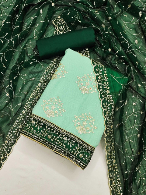 LeeliPeeri Designer Floral Embroidered Sequinned Unstitched Dress Material