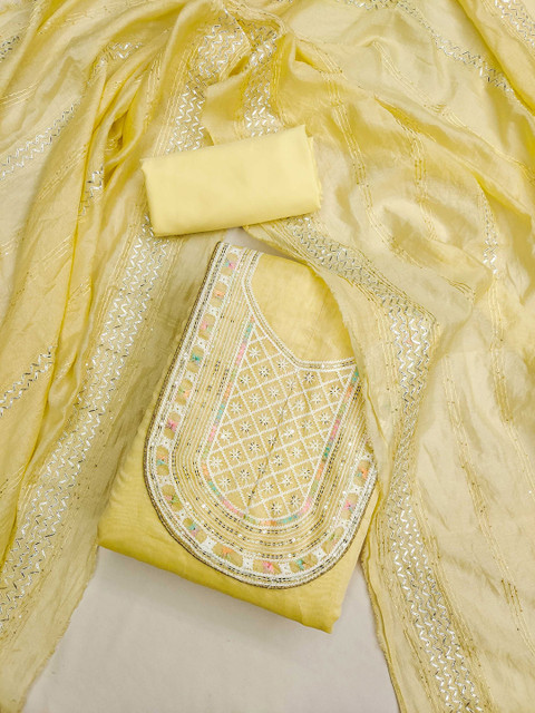 LeeliPeeri Designer Embroidered Chanderi Silk Unstitched Dress Material