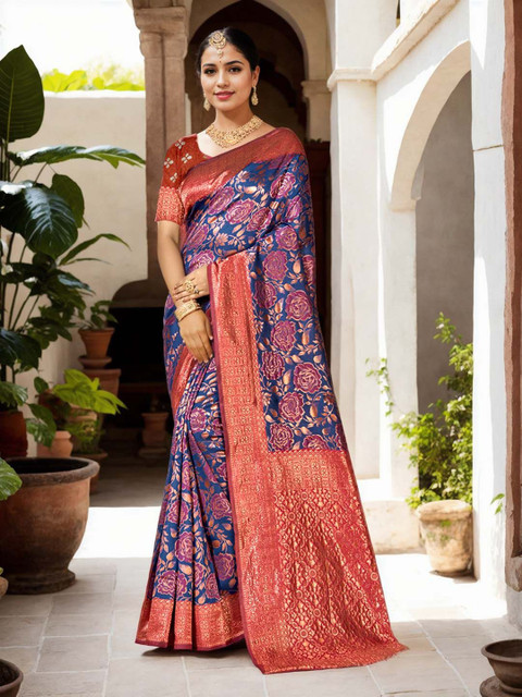 Anouk Rustic Woven Design Floral Banarasi Saree