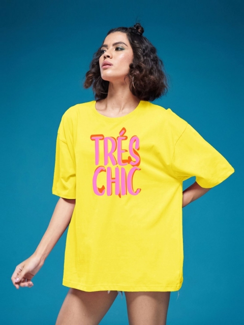 DressBerry Women Typography Printed Round Neck Cotton Oversized T-shirt - Image 3