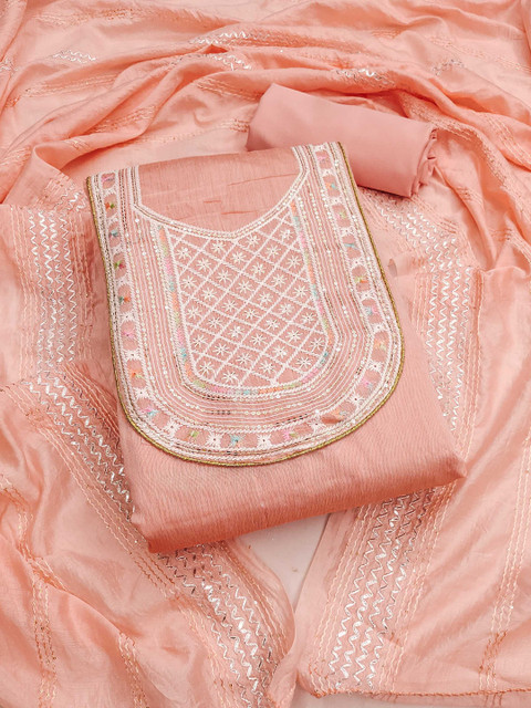 LeeliPeeri DesignerChanderi Silk Embroidery Work Unstitched Dress Material - Image 2