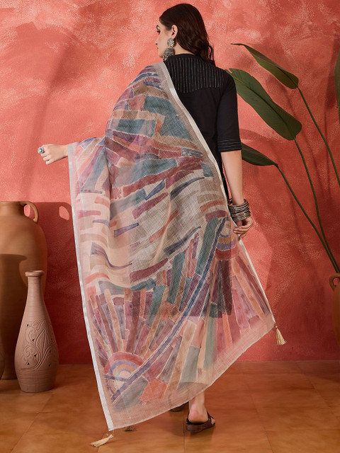 Sangria Abstract Woven Design Linen Dupatta - Image 3