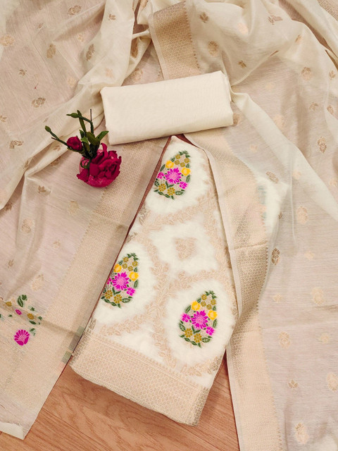 LeeliPeeri Designer Floral Woven Design Unstitched Dress Material