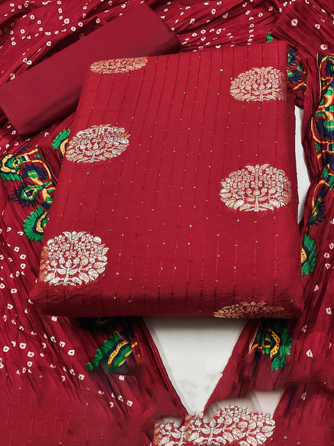 LeeliPeeri Designer Floral Woven Design Sequnnied Jacquard Unstitched Dress Material - Image 2